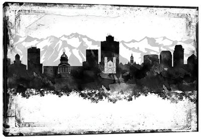 Salt Lake City Black And White Framed Skylines Canvas Art Print - WallDecorAddict
