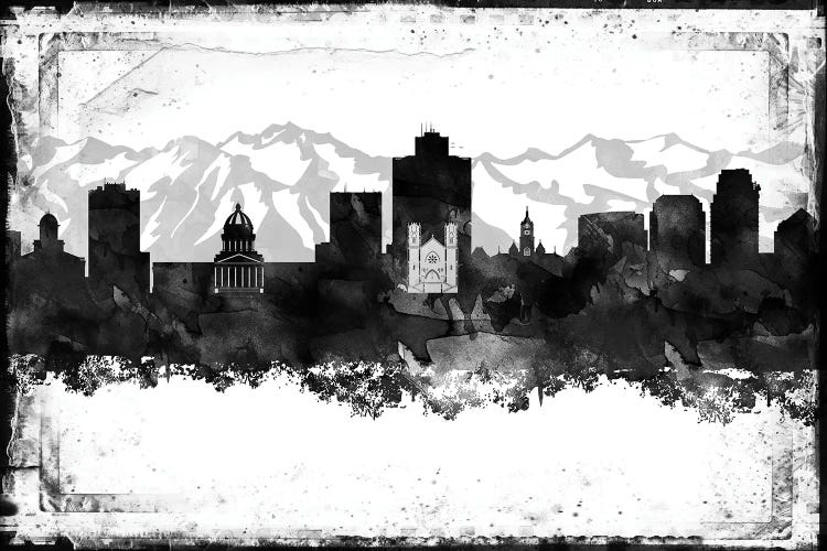 Salt Lake City Black And White Framed Skylines