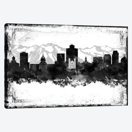 Salt Lake City Black And White Framed Skylines Canvas Print #WDA426} by WallDecorAddict Canvas Art
