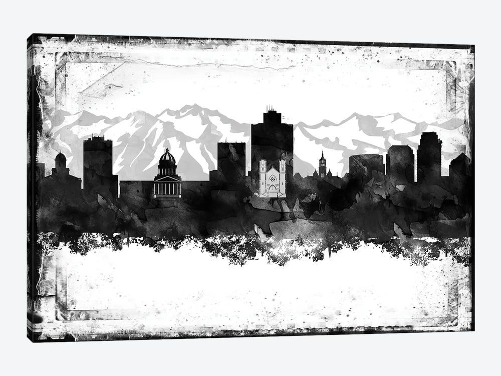 Salt Lake City Black And White Framed Skylines by WallDecorAddict 1-piece Canvas Artwork