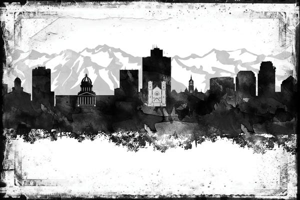 Salt Lake City: Salt Lake City Black And White Framed Skylines by WallDecorAddict