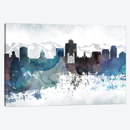 Salt Lake City Bluish Skylines Canvas Print #WDA427} by WallDecorAddict Canvas Art