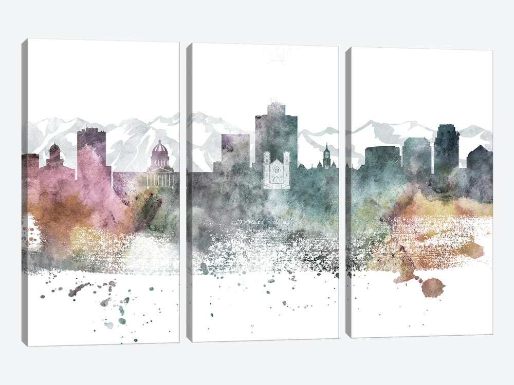 Salt Lake City Pastel Skylines by WallDecorAddict 3-piece Canvas Art
