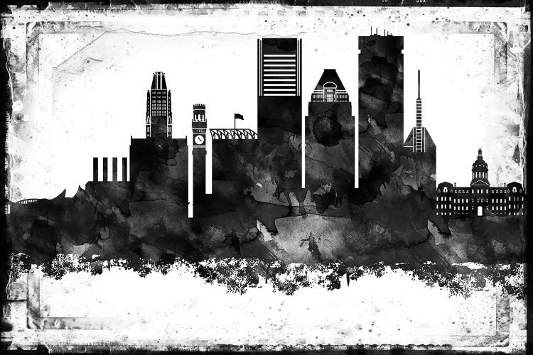 Baltimore Black And White Framed Skylines