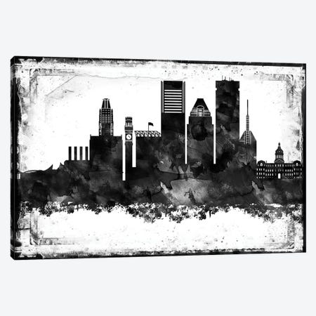 Baltimore Black And White Framed Skylines Canvas Print #WDA42} by WallDecorAddict Canvas Print