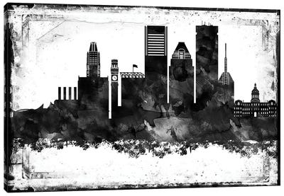 Baltimore Black And White Framed Skylines Canvas Art Print - Baltimore Art