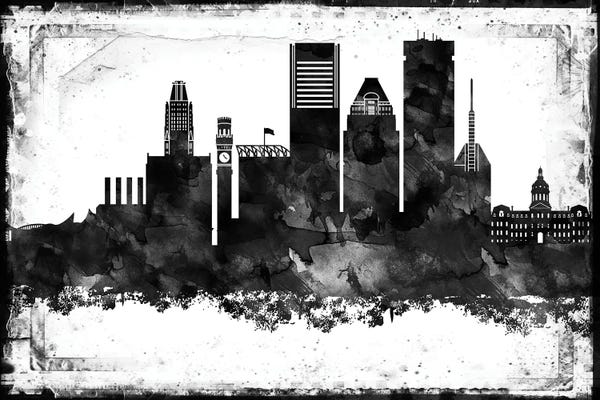Baltimore: Baltimore Black And White Framed Skylines by WallDecorAddict