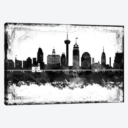 San Antonio Black And White Framed Skylines Canvas Print #WDA430} by WallDecorAddict Canvas Art