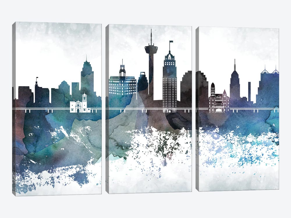 San Antonio Bluish Skylines by WallDecorAddict 3-piece Canvas Wall Art