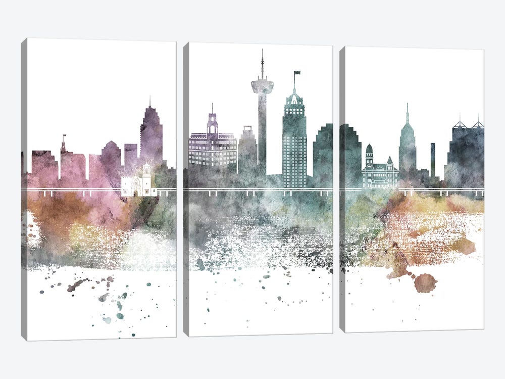 San Antonio Pastel Skylines by WallDecorAddict 3-piece Canvas Art Print