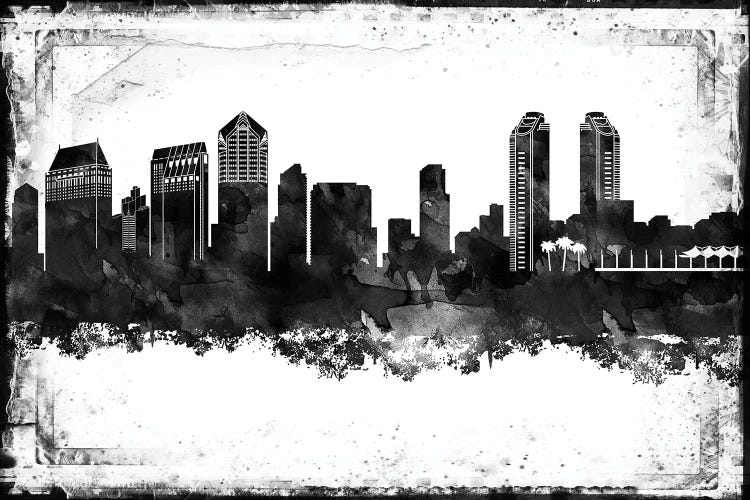 San Diego Black And White Framed Skylines