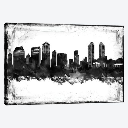 San Diego Black And White Framed Skylines Canvas Print #WDA434} by WallDecorAddict Canvas Print