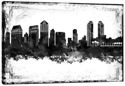 San Diego Black And White Framed Skylines Canvas Art Print - San Diego Skylines