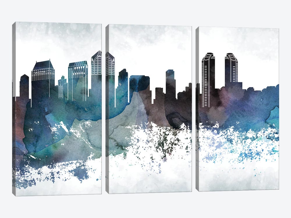 San Diego Bluish Skylines by WallDecorAddict 3-piece Canvas Art