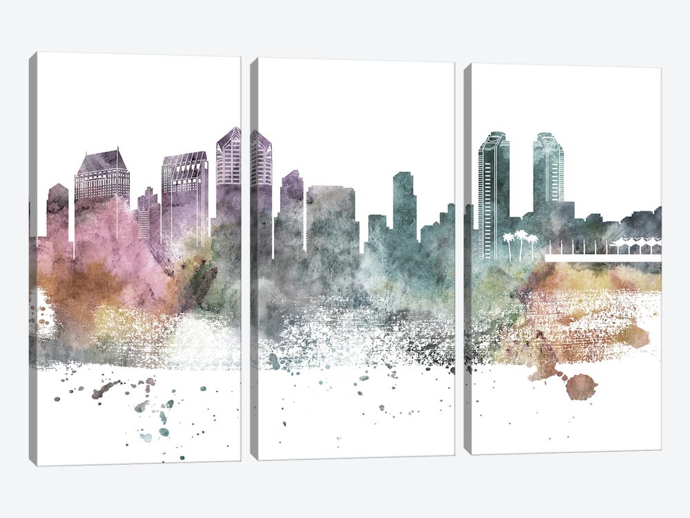 San Diego Pastel Skylines by WallDecorAddict 3-piece Art Print