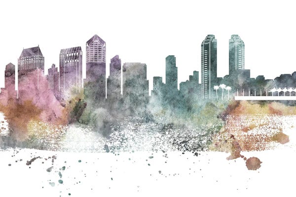 San Diego Skylines: San Diego Pastel Skylines by WallDecorAddict