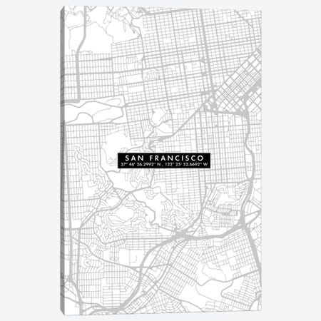 San Francisco City Map Minimal Canvas Print #WDA437} by WallDecorAddict Art Print