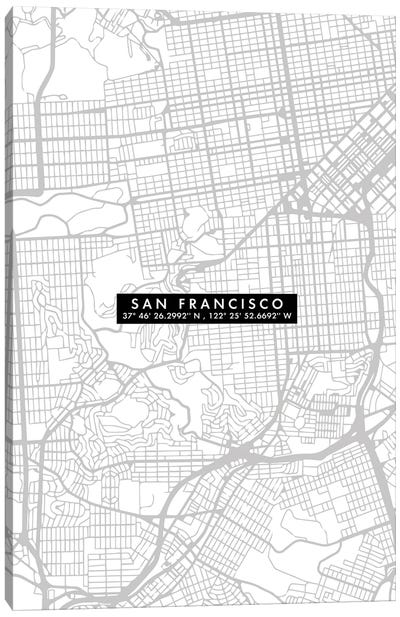 San Francisco City Map Minimal Canvas Art Print - San Francisco Maps