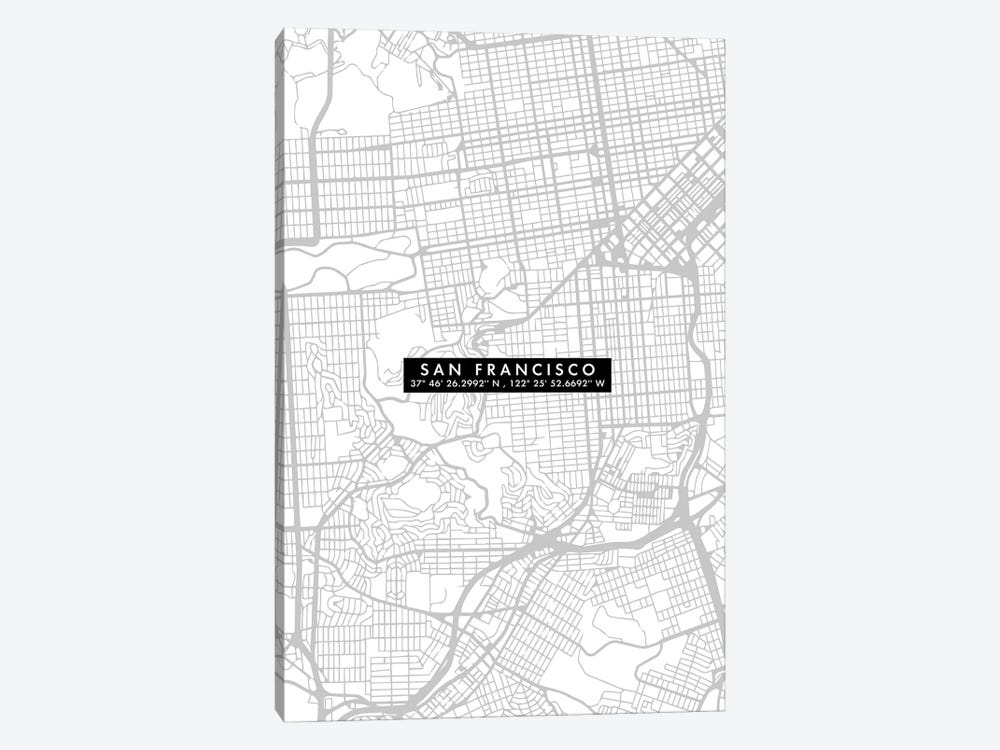 San Francisco City Map Minimal by WallDecorAddict 1-piece Canvas Art