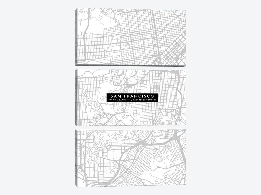 San Francisco City Map Minimal by WallDecorAddict 3-piece Canvas Wall Art