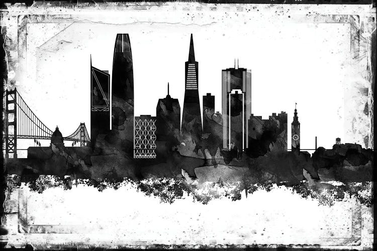 San Francisco Black And White Framed Skylines