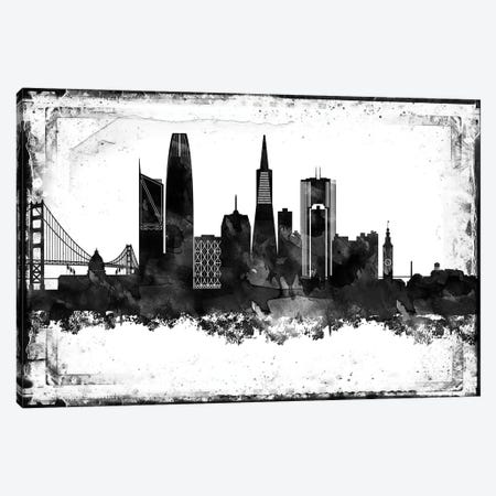 San Francisco Black And White Framed Skylines Canvas Print #WDA439} by WallDecorAddict Canvas Wall Art