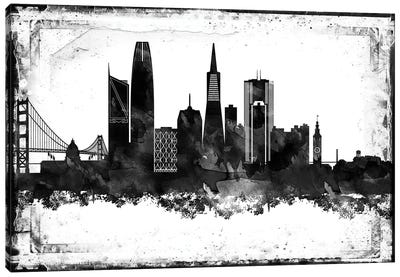 San Francisco Black And White Framed Skylines Canvas Art Print - San Francisco Skylines