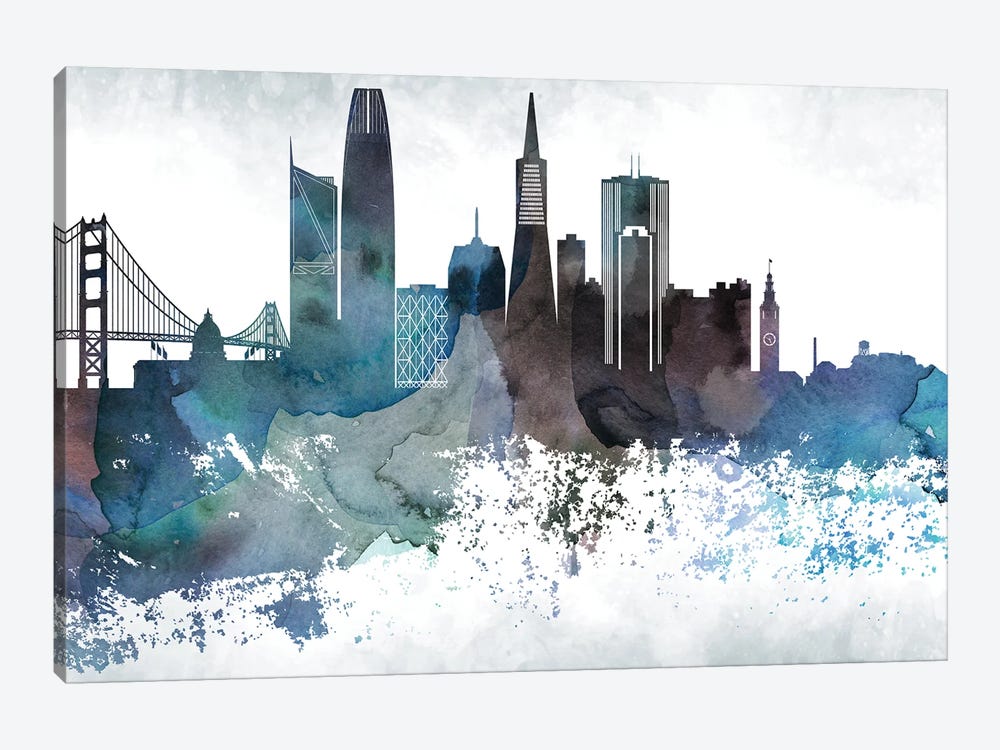 San Francisco Bluish Skylines by WallDecorAddict 1-piece Canvas Wall Art
