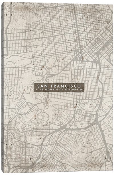 San Francisco City Map Abstract Canvas Art Print - San Francisco Maps