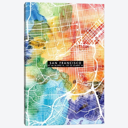 San Francisco City Map Colorful Canvas Print #WDA442} by WallDecorAddict Art Print