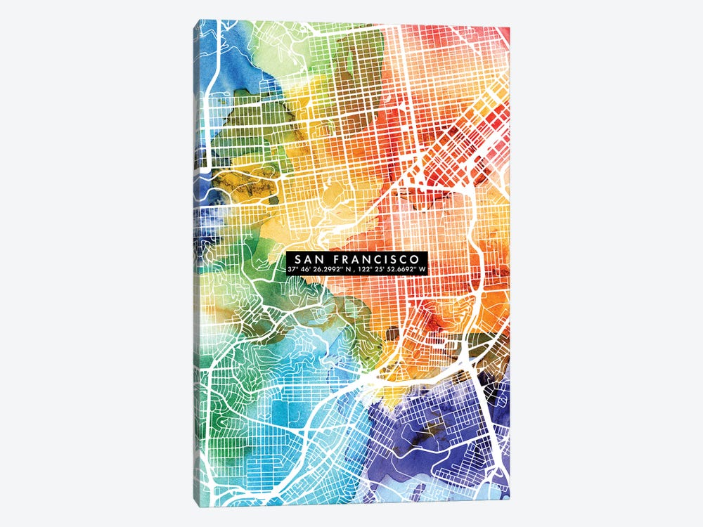 San Francisco City Map Colorful by WallDecorAddict 1-piece Canvas Wall Art