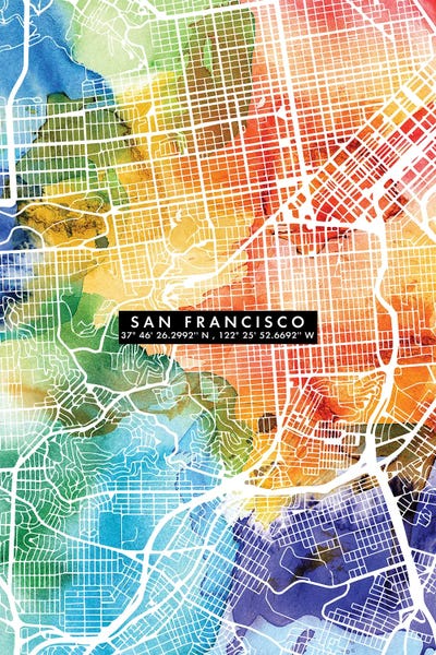 San Francisco Maps: San Francisco City Map Colorful by WallDecorAddict