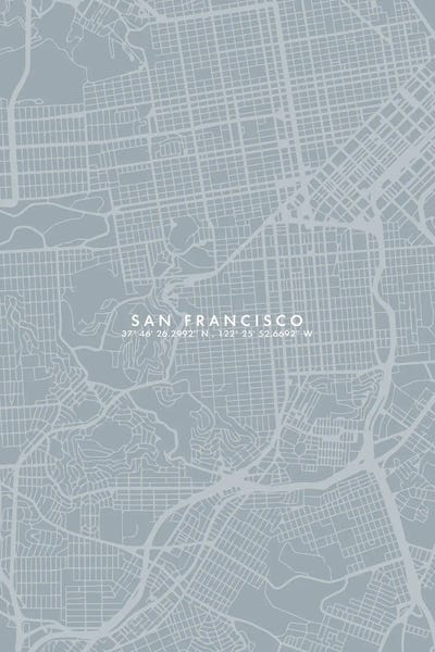 San Francisco City Map Simple Color by WallDecorAddict framed wall art