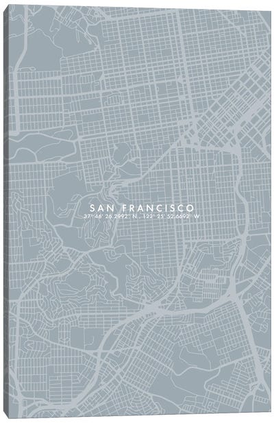 San Francisco City Map Simple Color Canvas Art Print - WallDecorAddict
