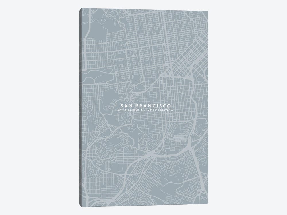 San Francisco City Map Simple Color by WallDecorAddict 1-piece Canvas Print