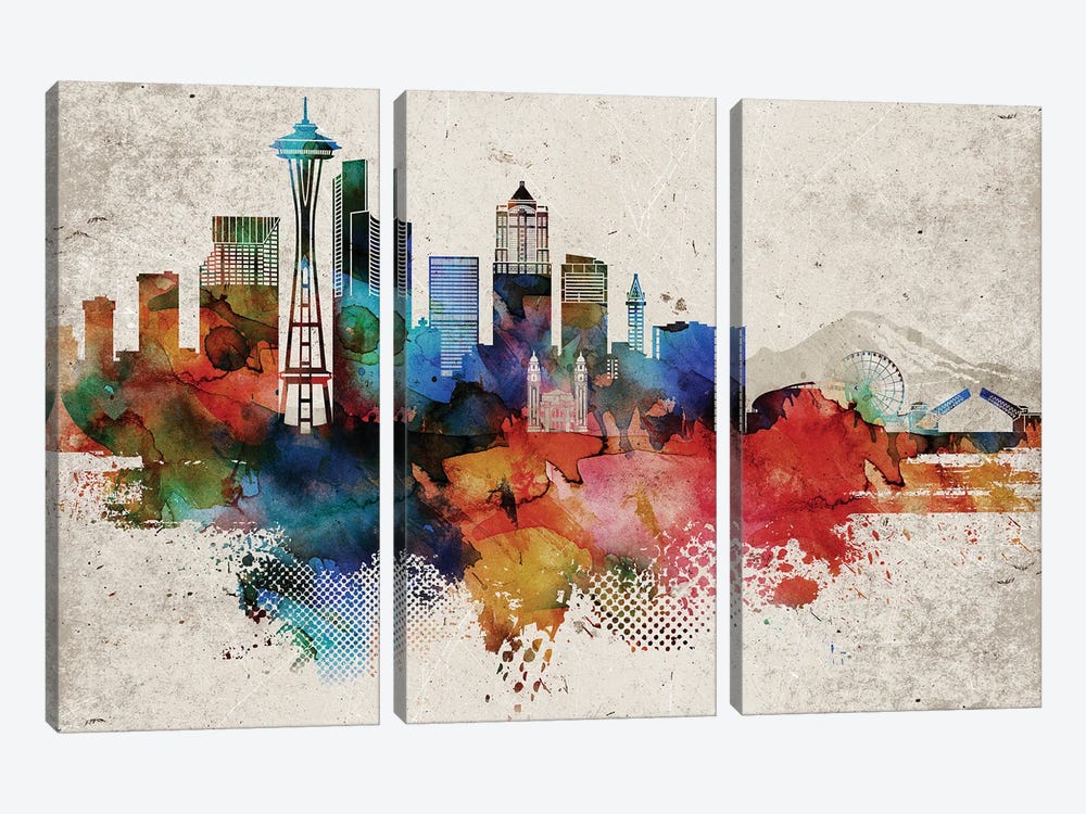 Seattle Abstract by WallDecorAddict 3-piece Canvas Art Print