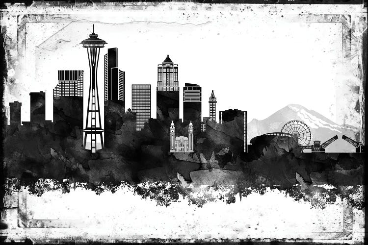 Seattle Black And White Framed Skylines