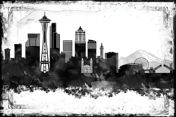 Seattle: Seattle Black And White Framed Skylines by WallDecorAddict