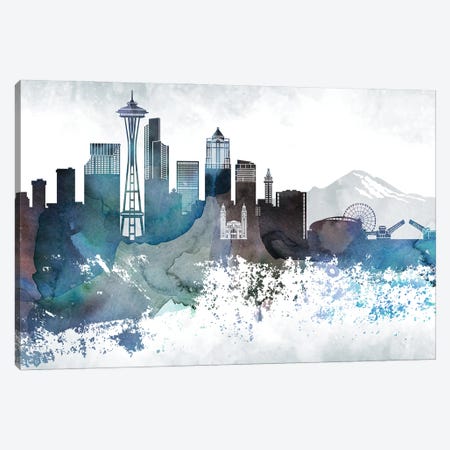 Seattle Bluish Skylines Canvas Print #WDA447} by WallDecorAddict Canvas Wall Art