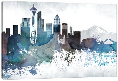 Seattle Bluish Skylines Canvas Art Print - Washington Art