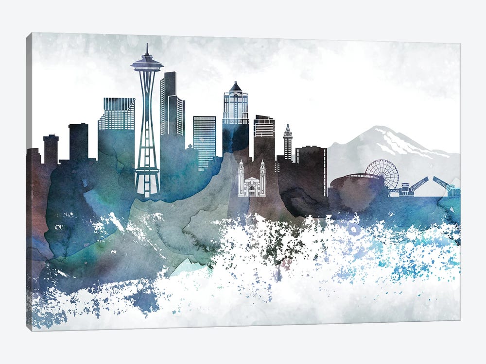 Seattle Bluish Skylines by WallDecorAddict 1-piece Art Print