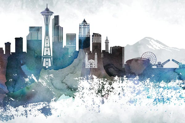 Washington: Seattle Bluish Skylines by WallDecorAddict