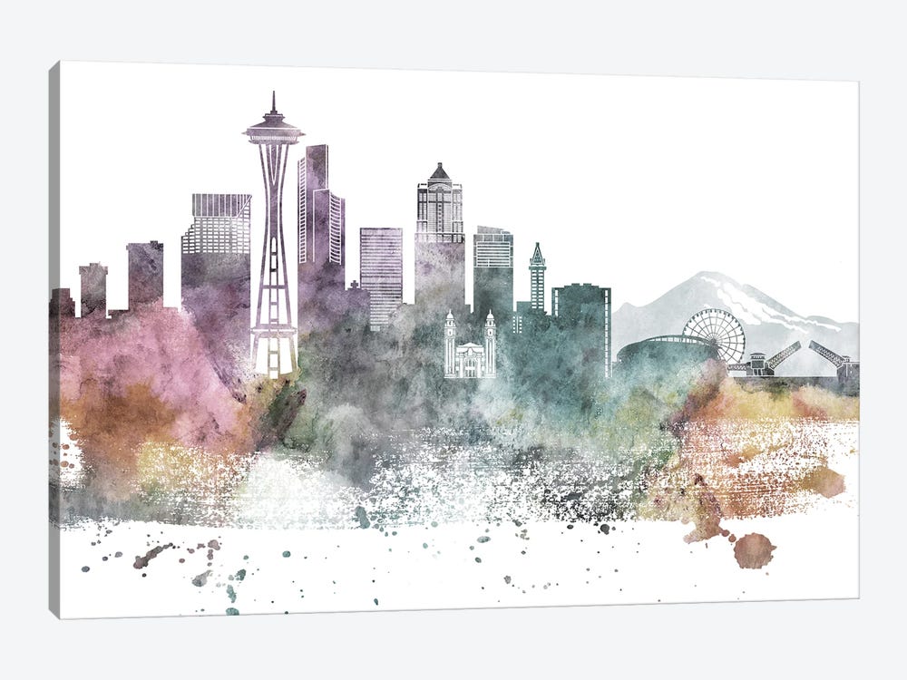 Seattle Pastel Skylines by WallDecorAddict 1-piece Canvas Artwork