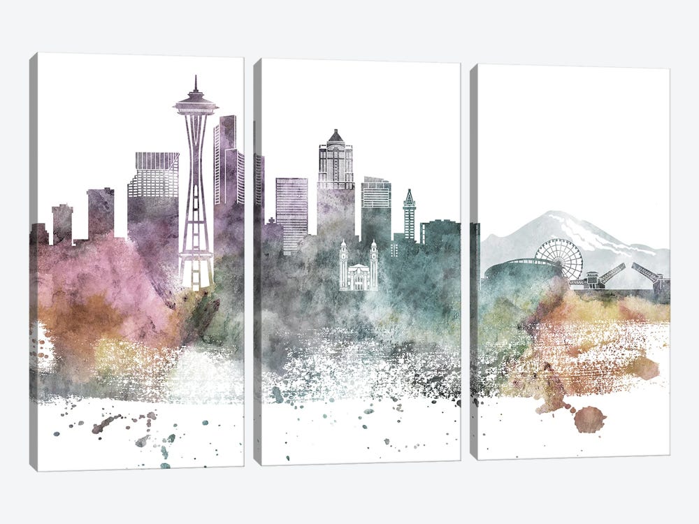 Seattle Pastel Skylines by WallDecorAddict 3-piece Canvas Artwork