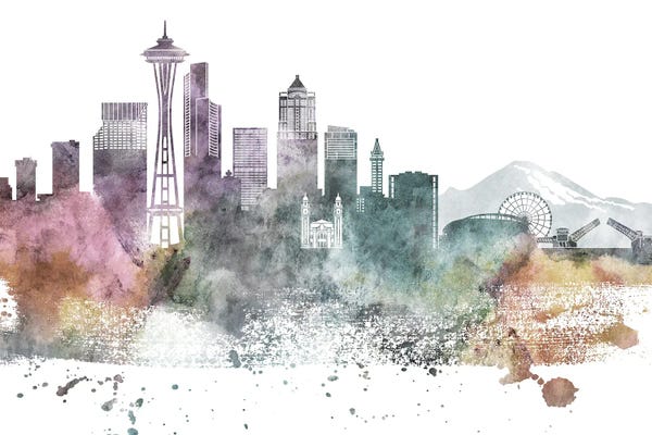 WallDecorAddict: Seattle Pastel Skylines by WallDecorAddict
