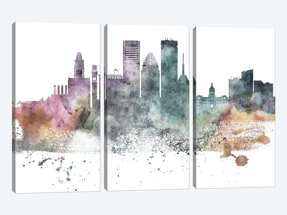 Baltimore Pastel Skylines by WallDecorAddict 3-piece Art Print
