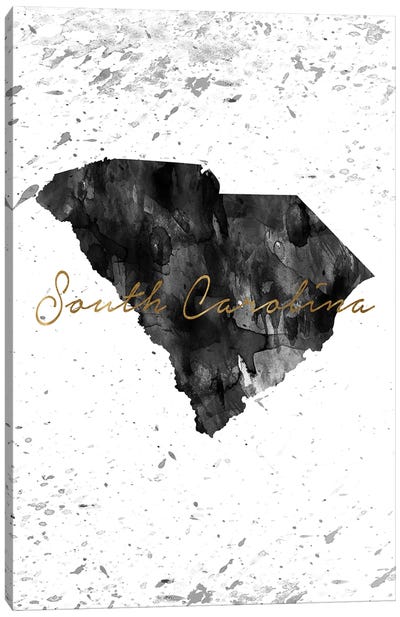 South Carolina Black And White Gold Canvas Art Print - State Maps