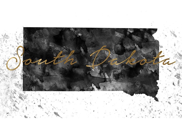 South Dakota Black And White Gold by WallDecorAddict canvas print