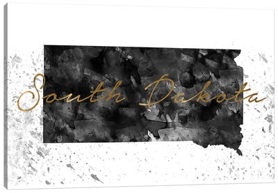 South Dakota Black And White Gold Canvas Art Print - State Maps
