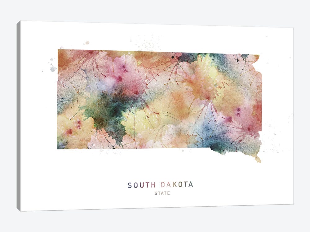 South Dakota Watercolor State Map by WallDecorAddict 1-piece Canvas Print